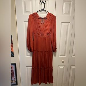 Red pleated dress by Anthropologie